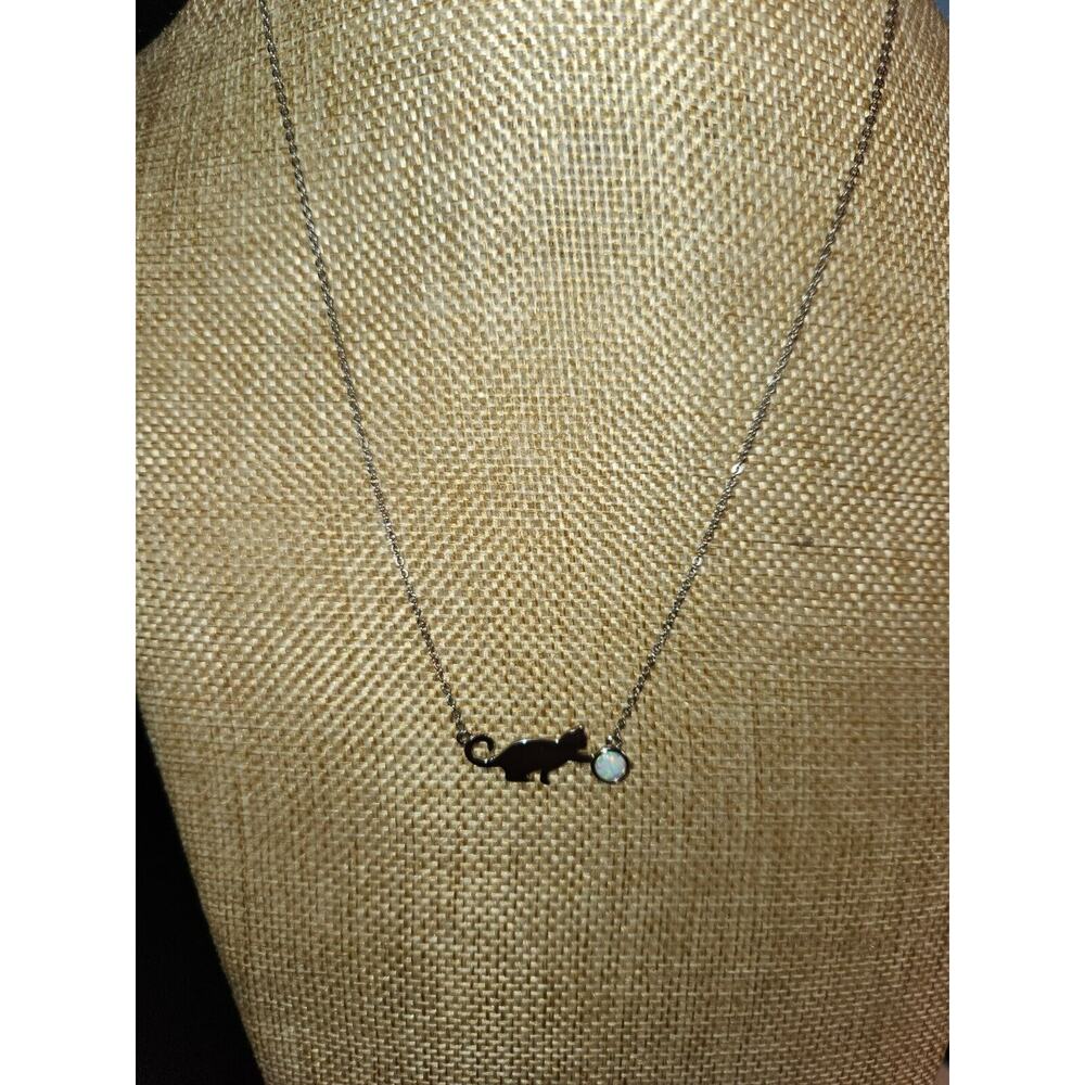 Sterling 925 Necklace With 925 Cat Pendant 17.5in 4.5G